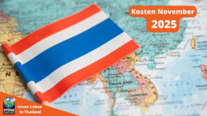 Thailand Fahne vor einer Landkarte